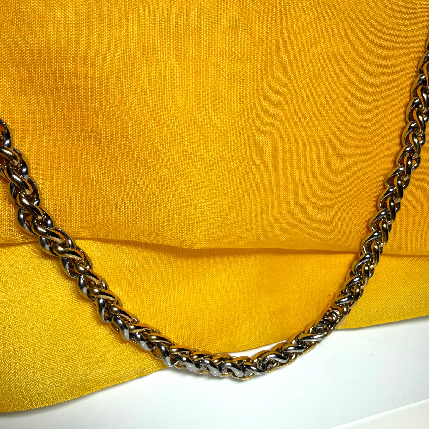 Men's heavy solid necklace two tone stainless steel & gold plated 22 inches