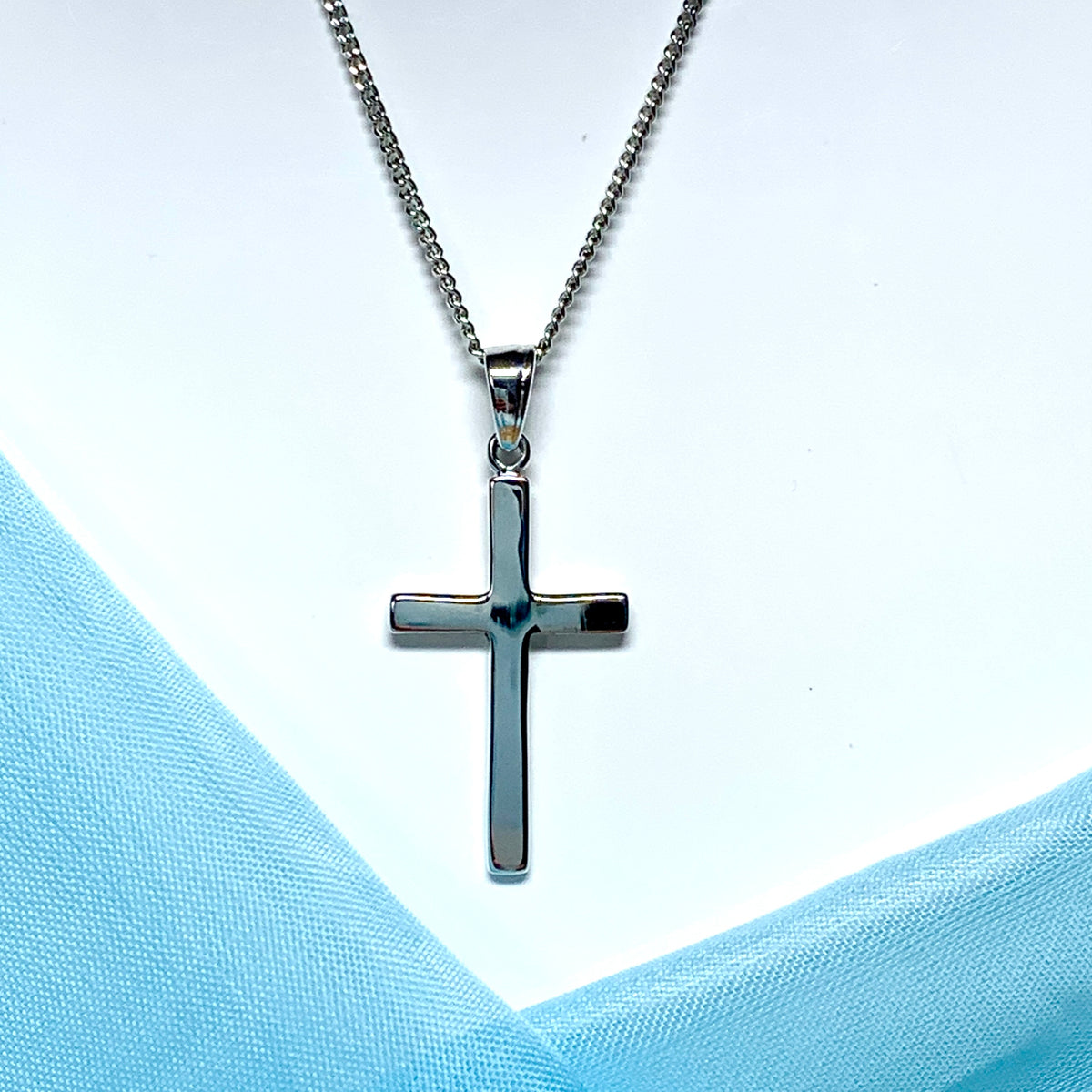 Stainless Steel Curb Chain Necklace With Cross Pendant - Silver Or Gold, 18-24 Inch