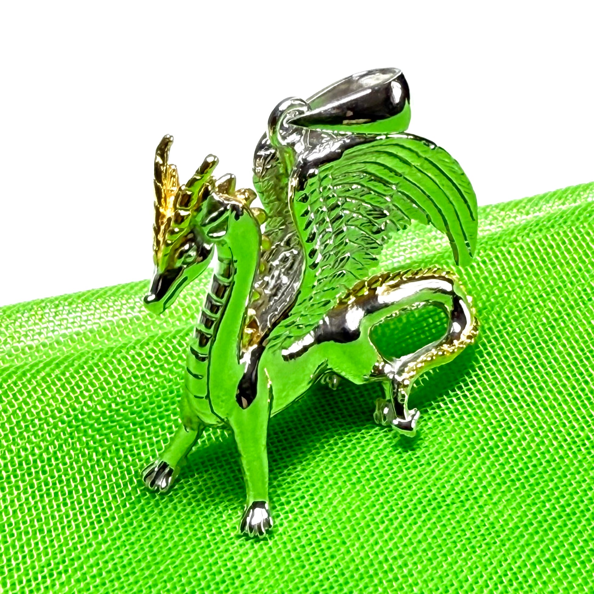 Men's or Ladies Solid Sterling Silver Standing Dragon Chain Necklace Pendant