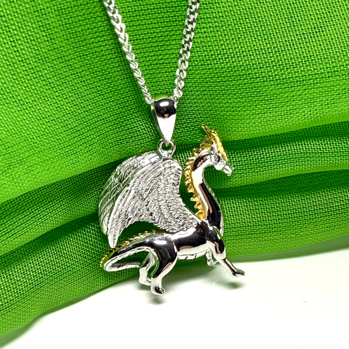 Men's or Ladies Solid Sterling Silver Standing Dragon Chain Necklace Pendant