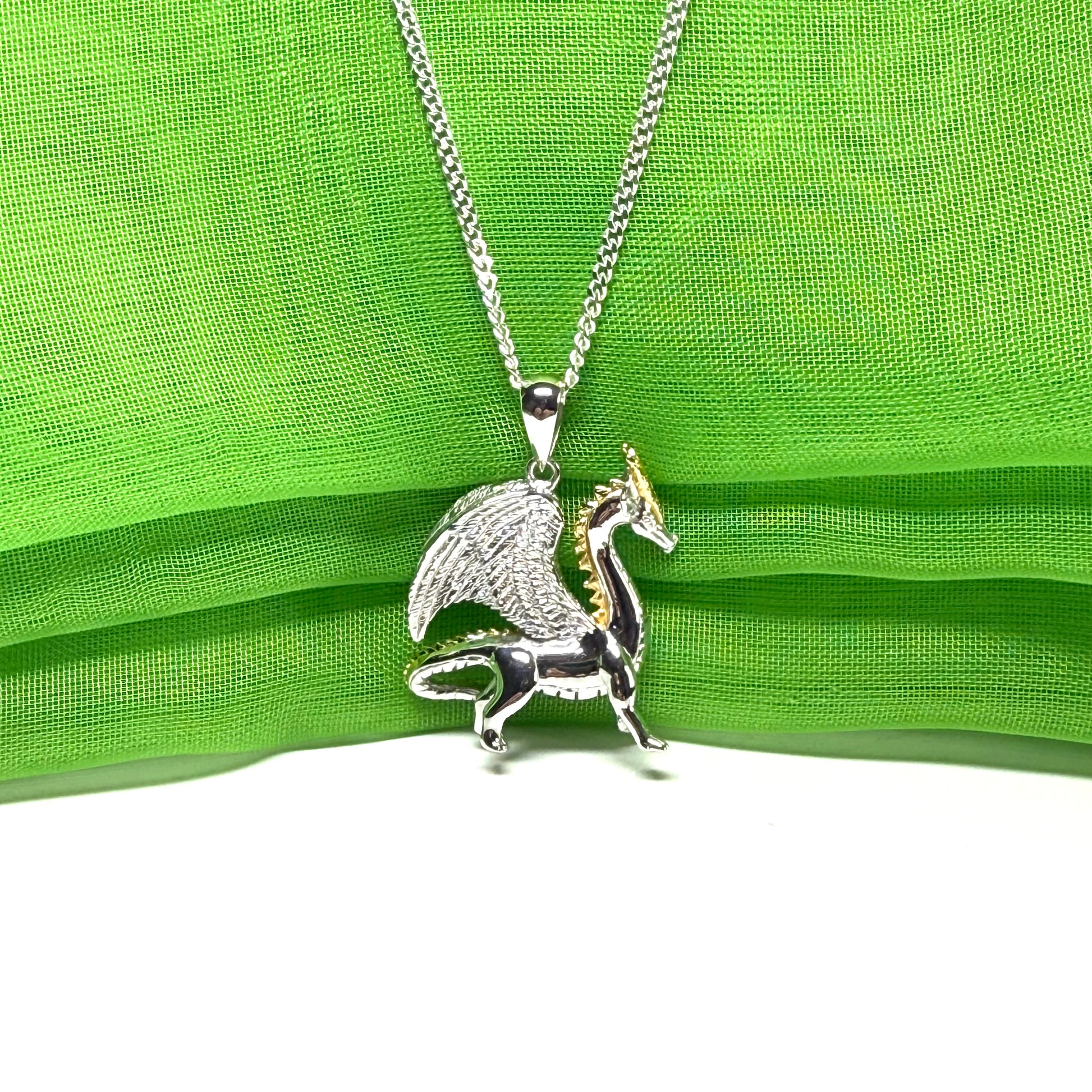 Men's or Ladies Solid Sterling Silver Standing Dragon Chain Necklace Pendant