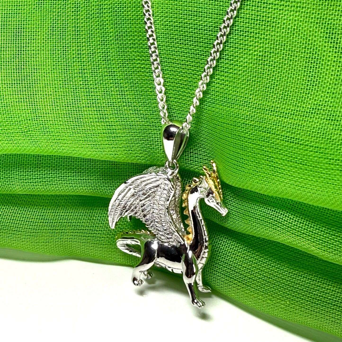 Men's or Ladies Solid Sterling Silver Standing Dragon Chain Necklace Pendant