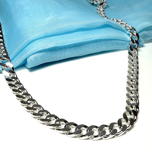 Men's solid sterling silver extra heavy flat curb chain necklace chain