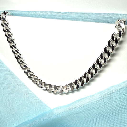 Men's solid sterling silver extra heavy flat curb chain necklace chain