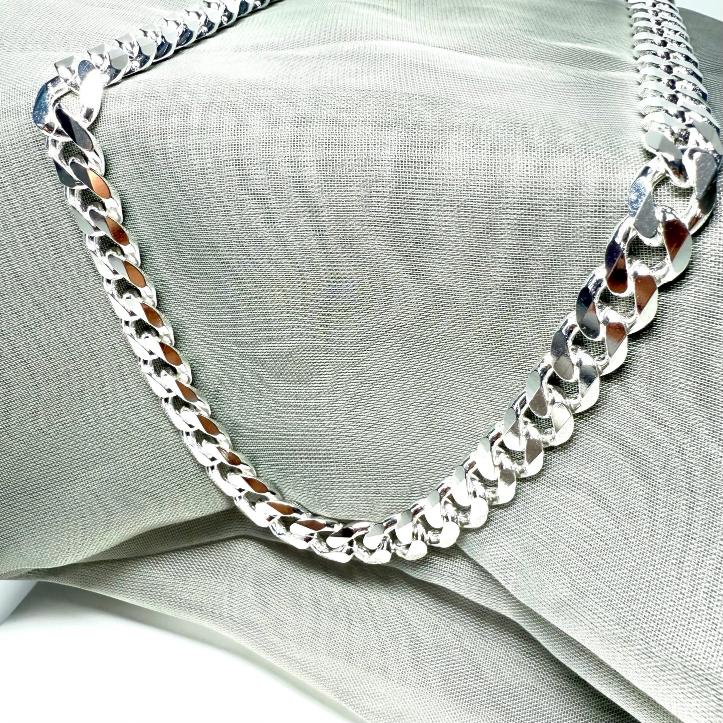 Men's solid sterling silver heavy flat curb chain necklace