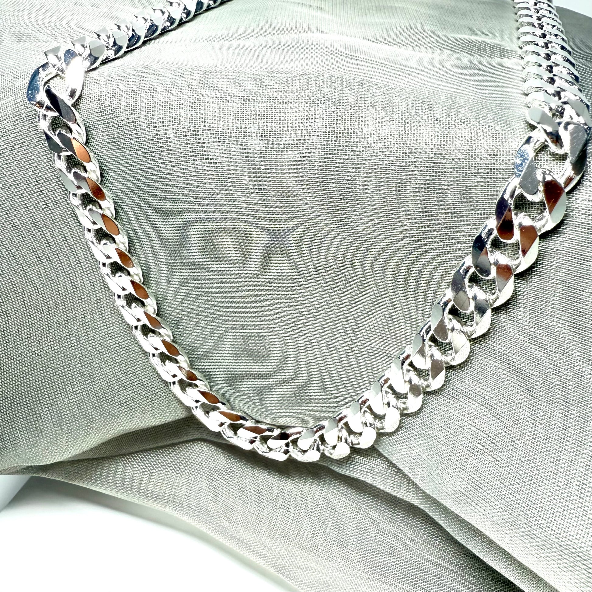 Men's solid sterling silver heavy flat curb chain necklace