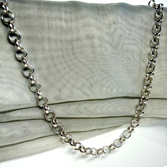 Men's solid sterling silver patterned round shaped belcher chain necklace