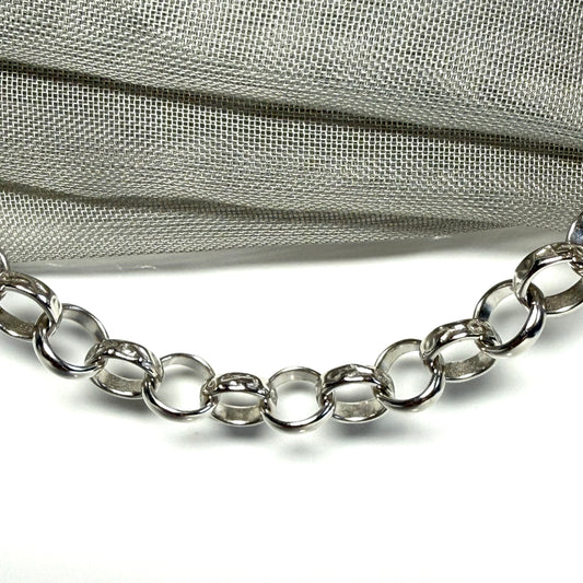 Men's solid sterling silver patterned round shaped belcher chain necklace