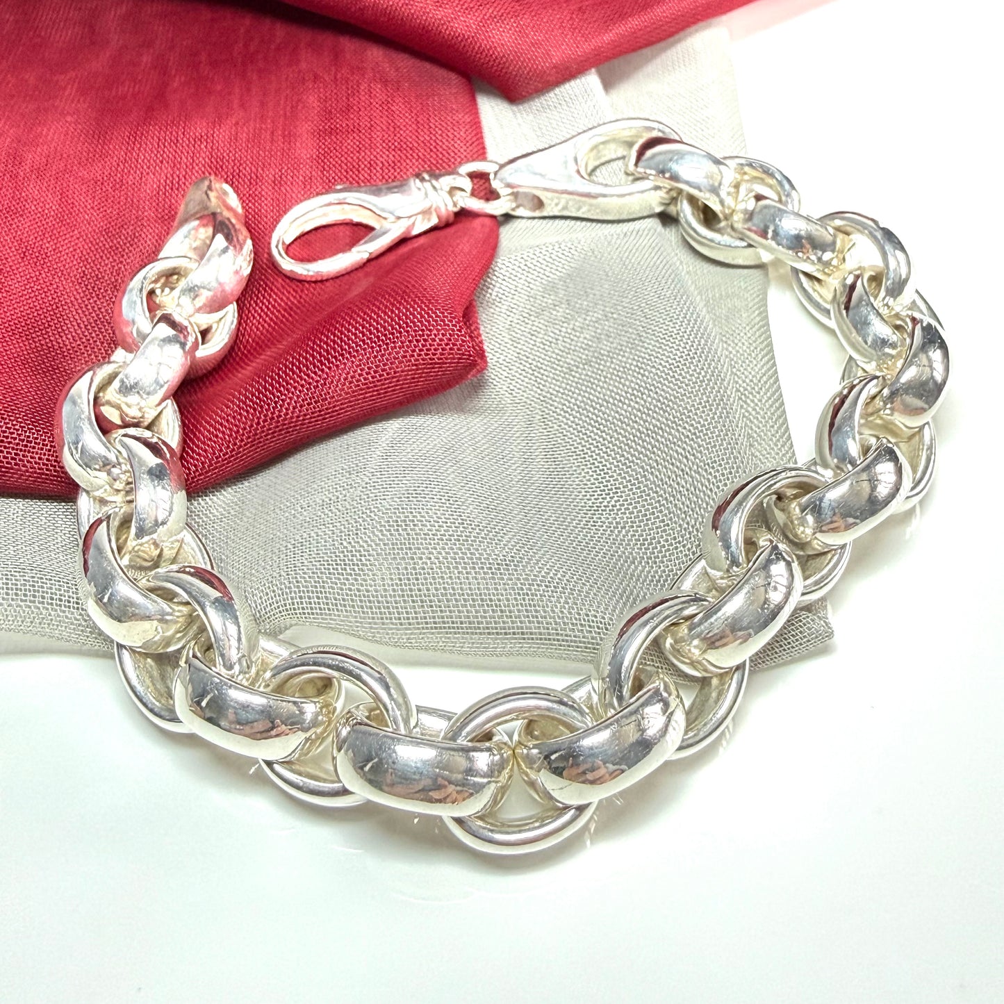 Men's sterling silver large link belcher bracelet round