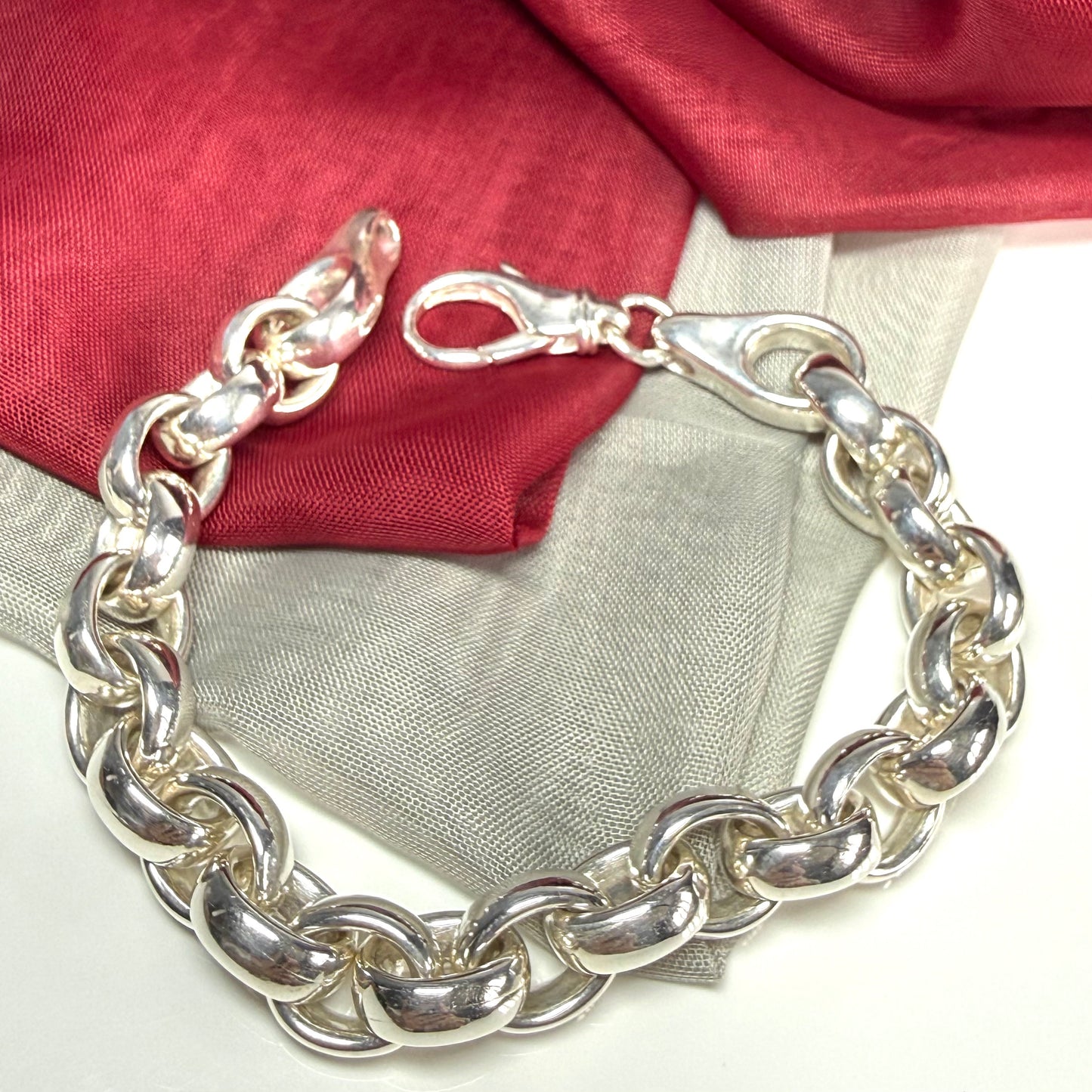 Men's sterling silver large link belcher bracelet round
