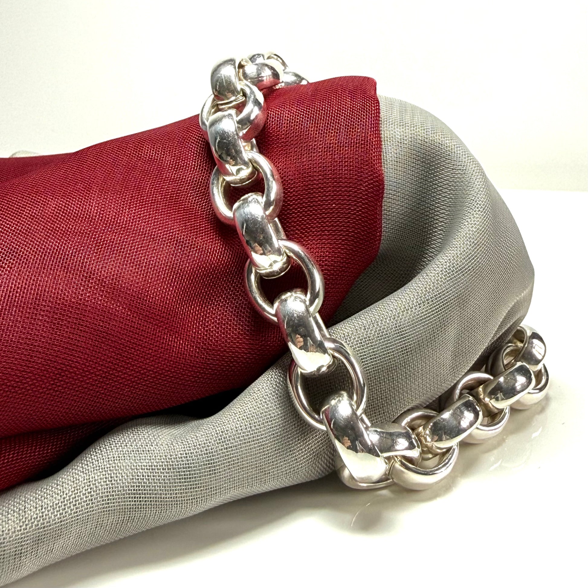 Men's sterling silver large link belcher bracelet round
