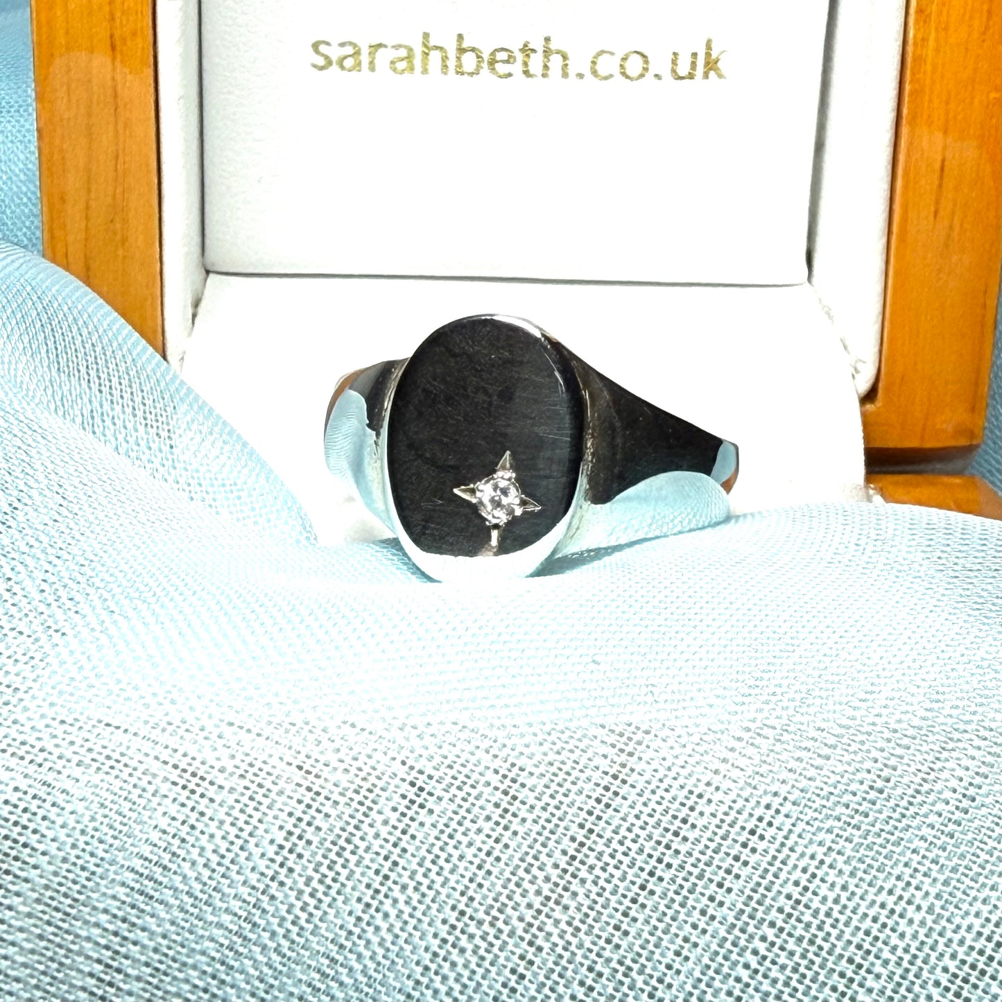 Men's sterling silver oval gents stone set signet ring