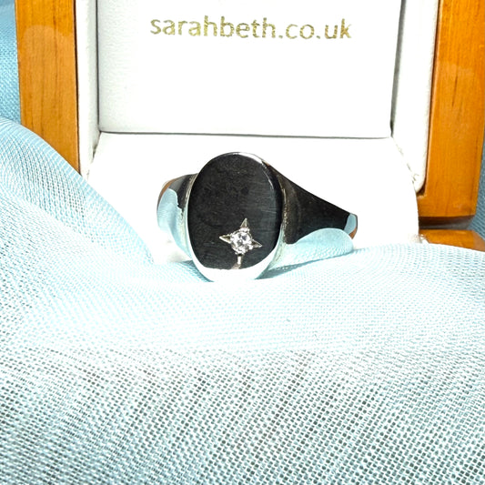 Men's sterling silver oval gents stone set signet ring