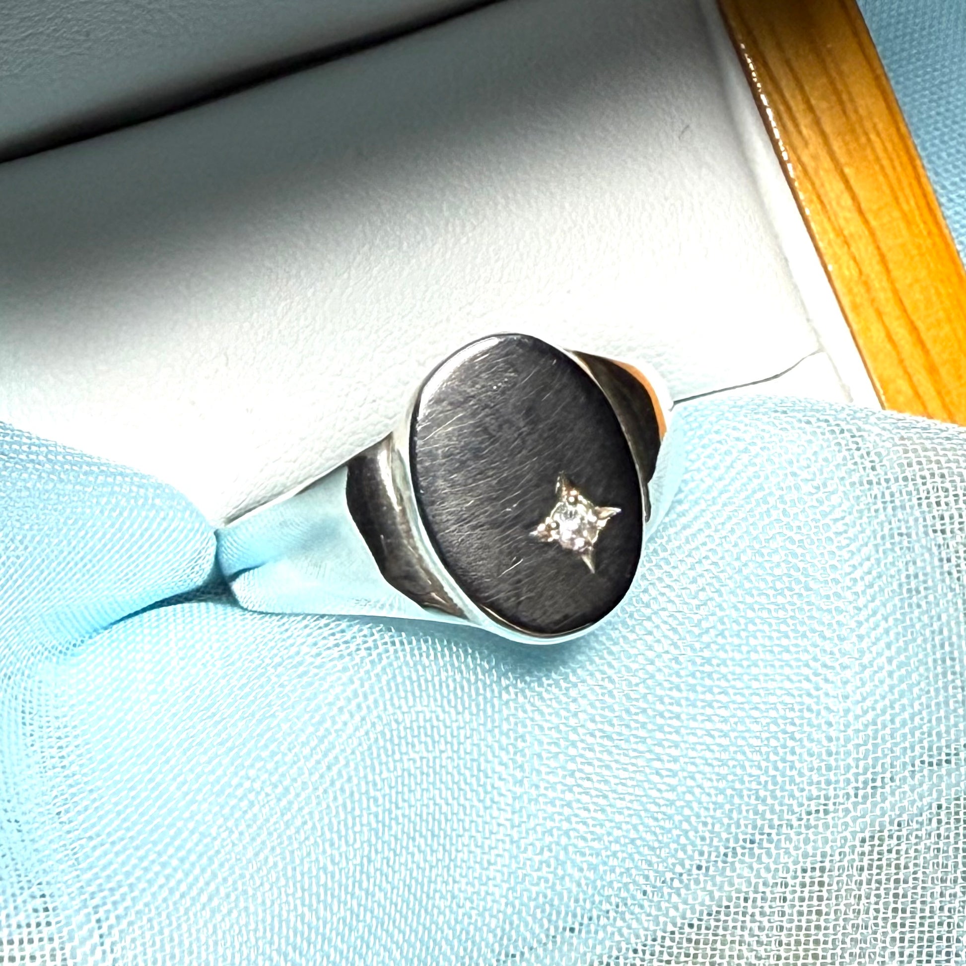 Men's sterling silver oval gents stone set signet ring