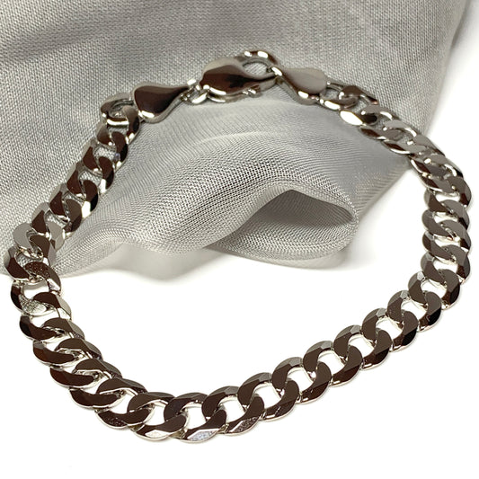 Men's bracelet solid curb sterling silver 9 inches