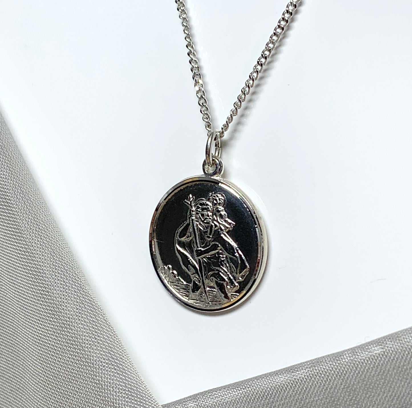 Men’s double sided St. Christopher solid sterling silver round shaped