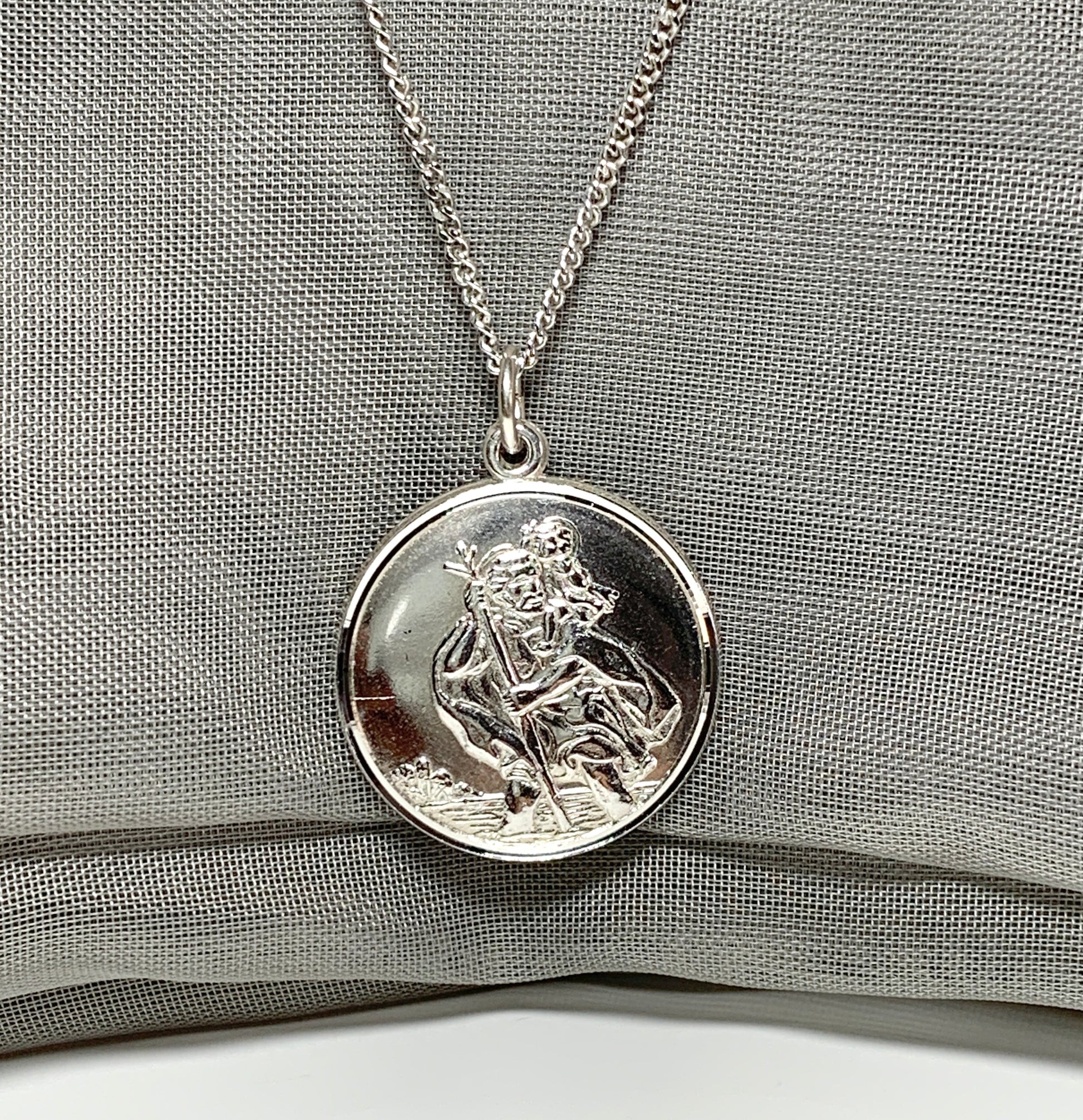 Men’s double sided St. Christopher solid sterling silver round shaped