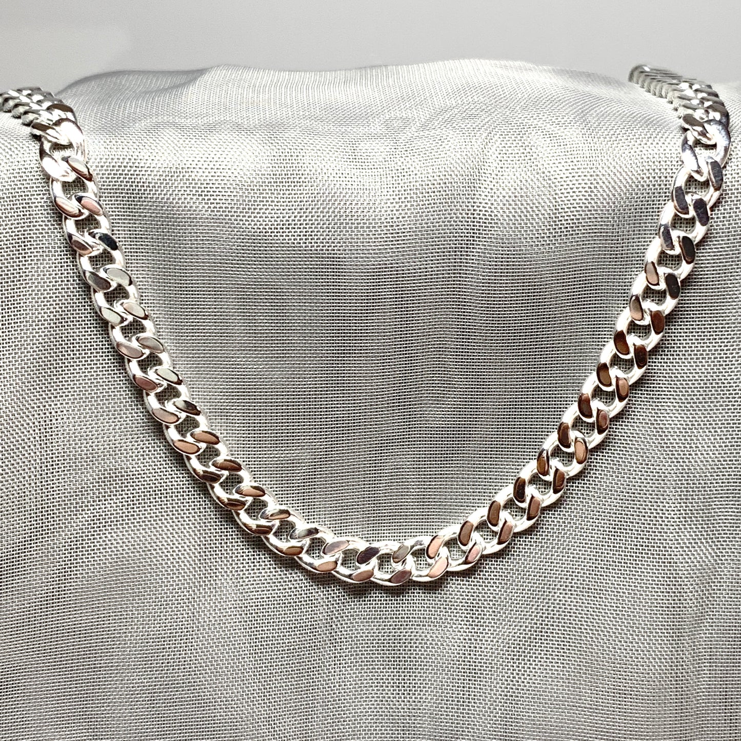 Men's necklace solid sterling silver diamond cut curb chain