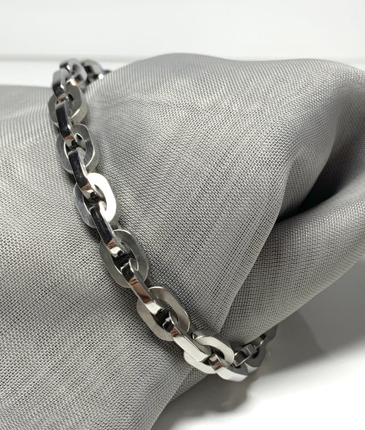 Men's oval paper link chain link solid stainless steel heavyweight 8.5 inch bracelet