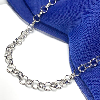 Men's solid sterling silver patterned round belcher chain necklace