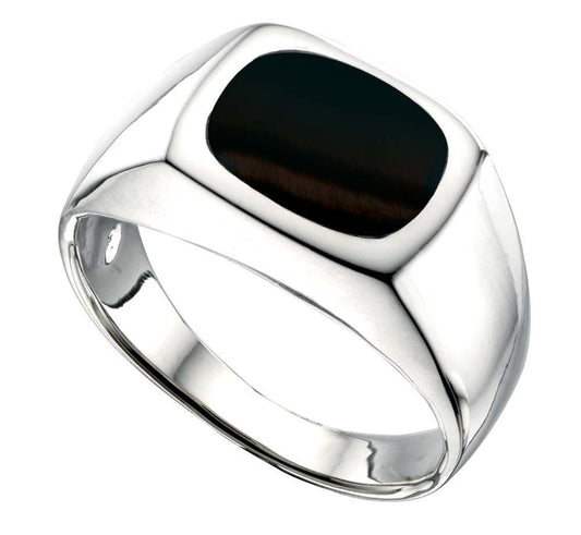 Men's sterling silver gents cushion shaped onyx signet ring