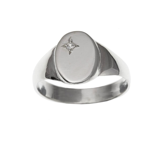 Men's sterling silver oval gents stone set signet ring