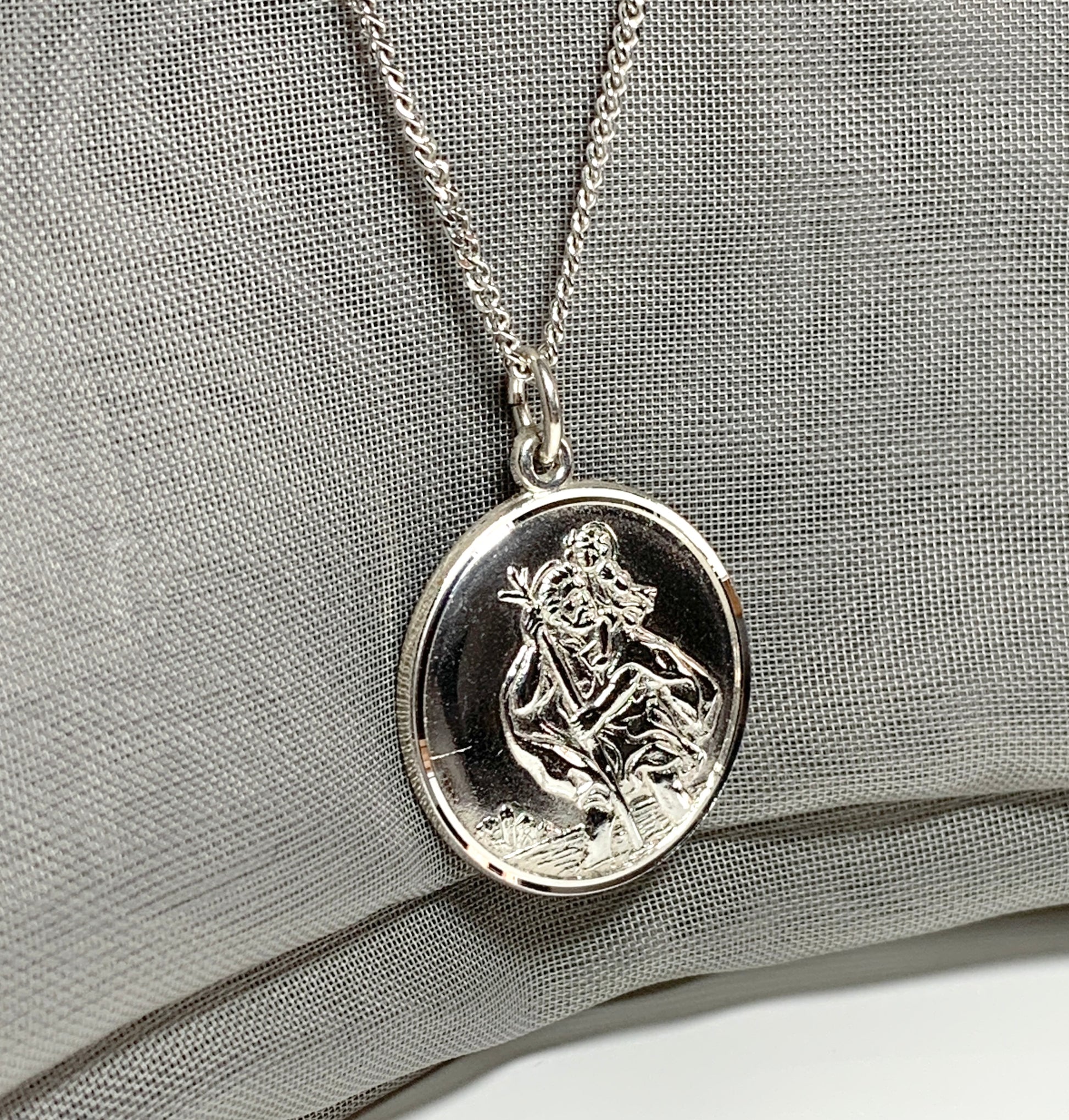 Men’s double sided St. Christopher solid sterling silver round shaped