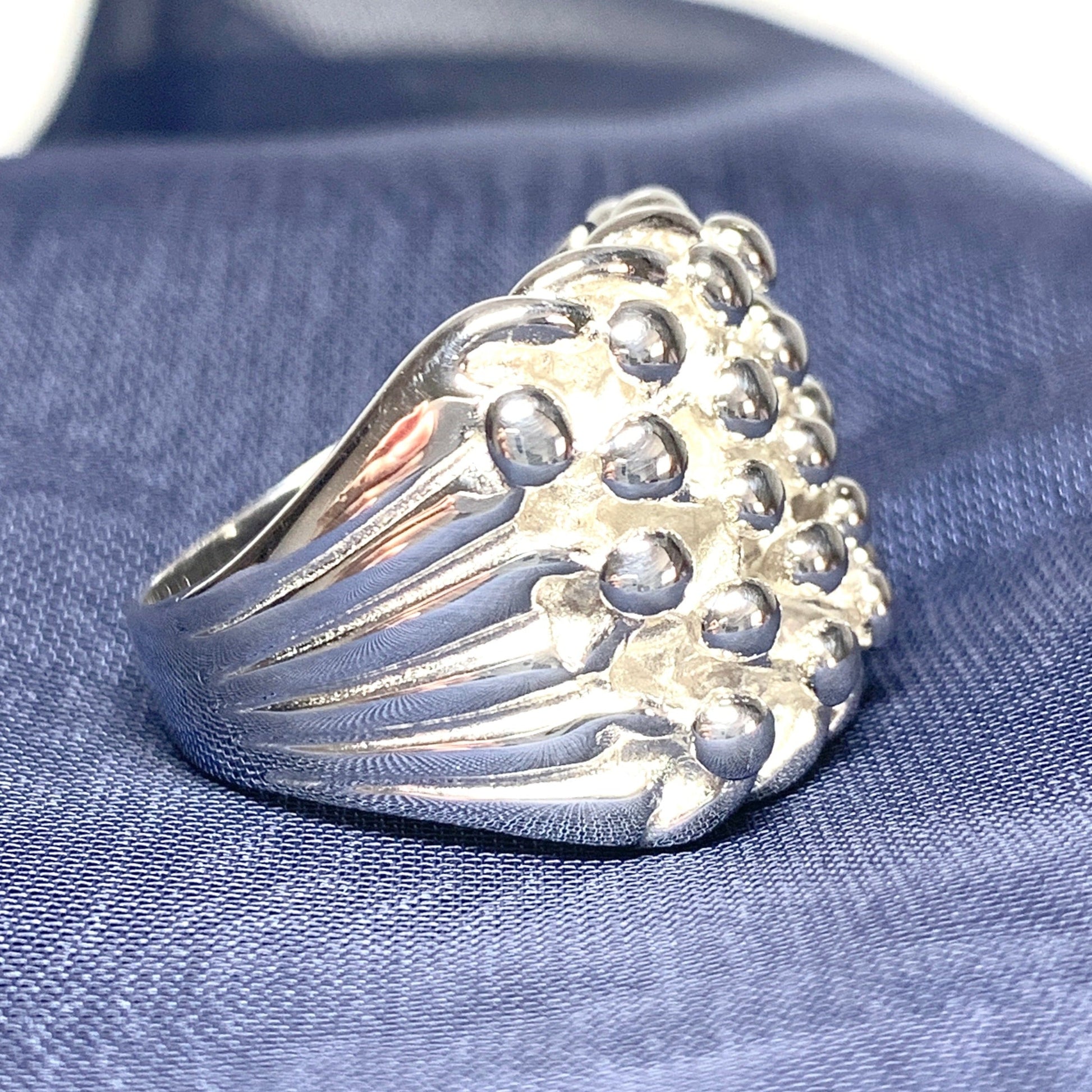 Mens 5 Row Keeper Knot Shot Ring Sterling Silver Gents Signet