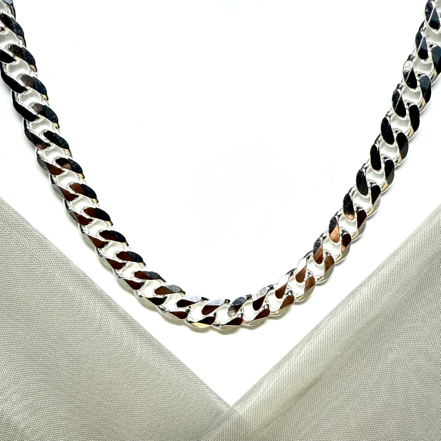 Men's solid sterling silver heavy flat curb chain necklace