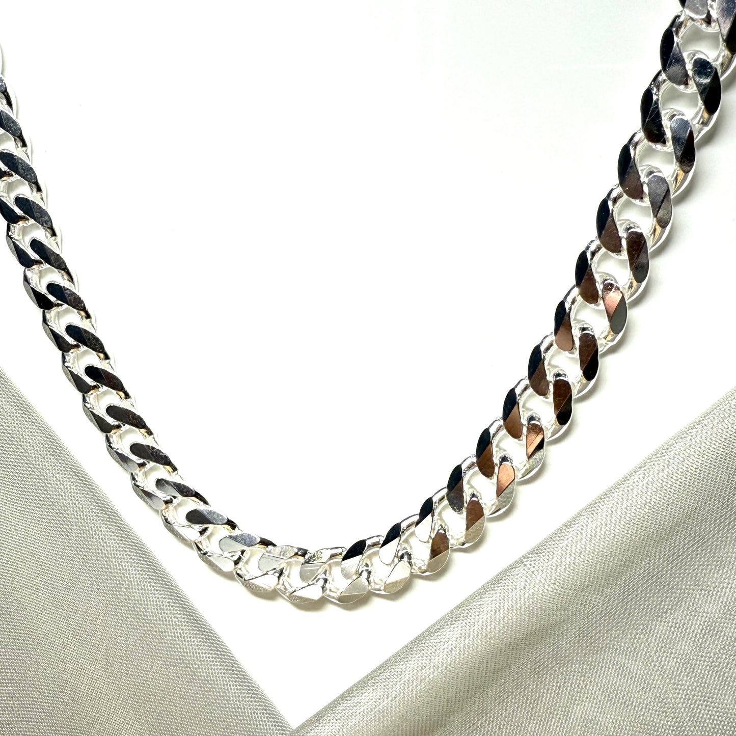 Men's solid sterling silver heavy flat curb chain necklace