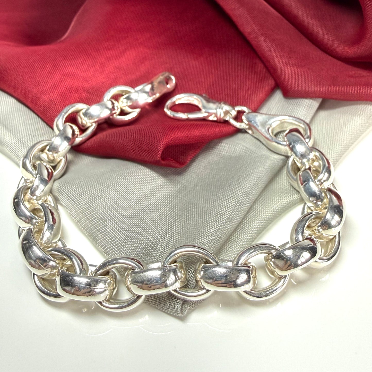 Men's sterling silver large link belcher bracelet round