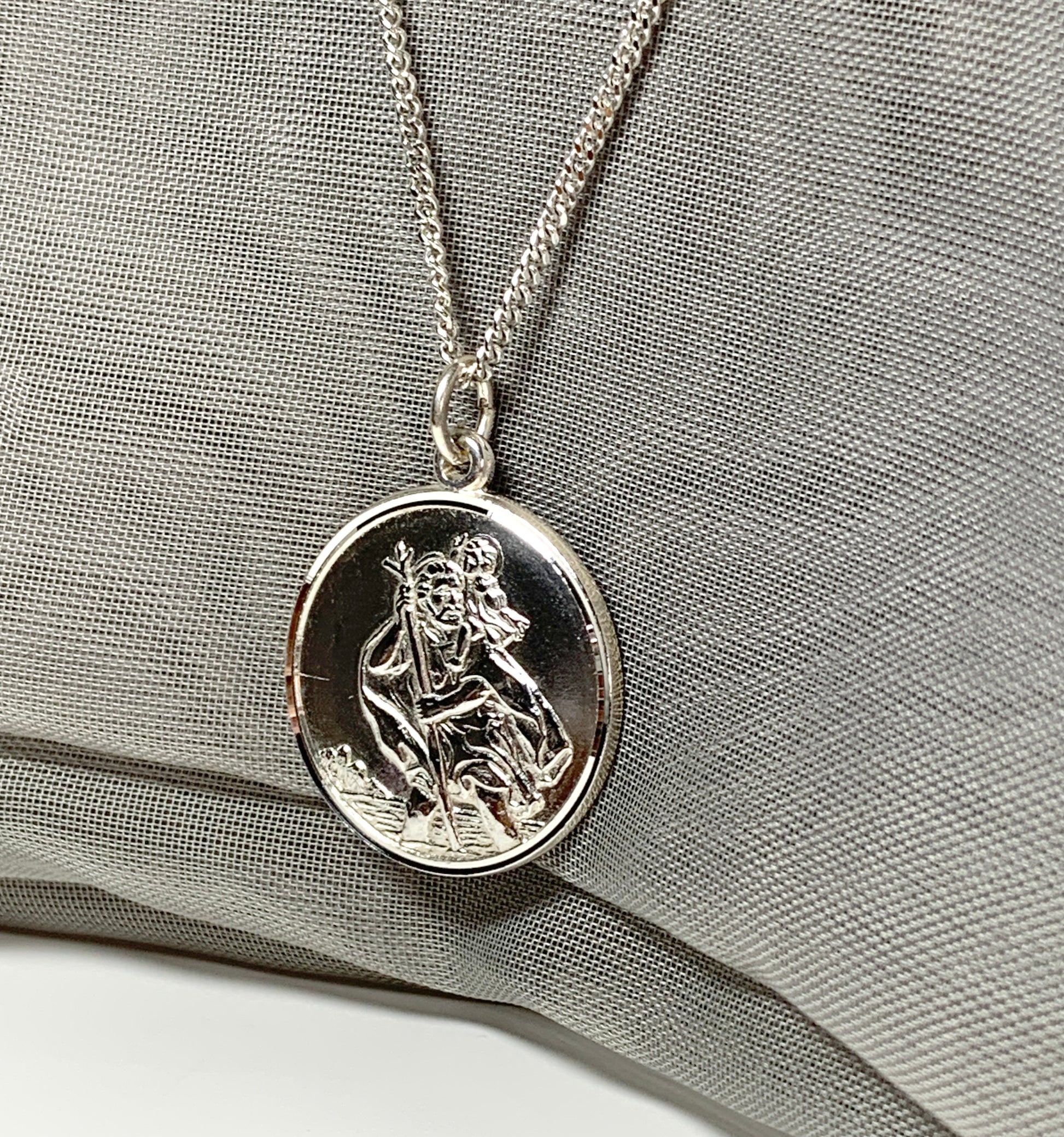 Men’s double sided St. Christopher solid sterling silver round shaped