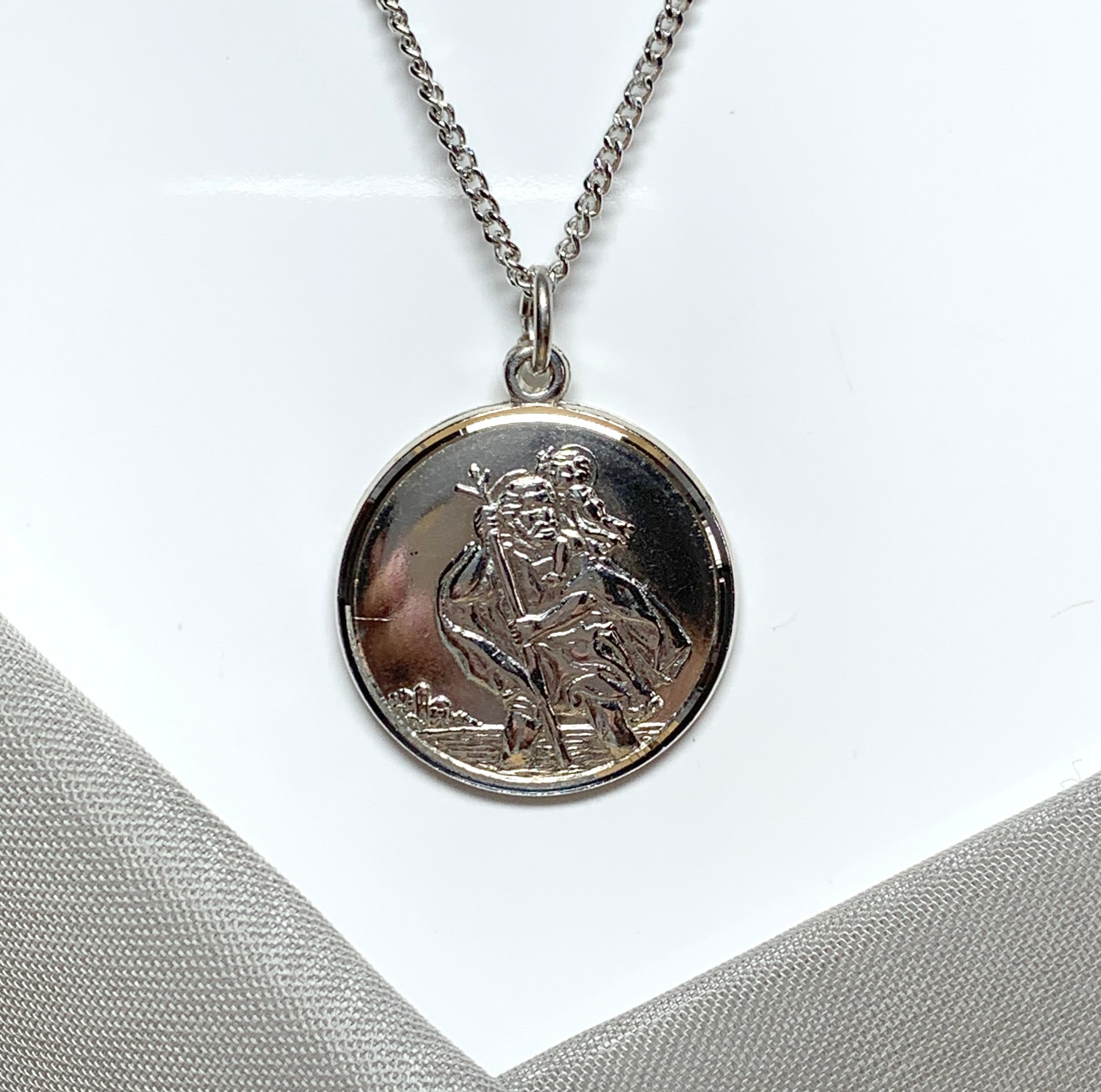 Men’s double sided St. Christopher solid sterling silver round shaped