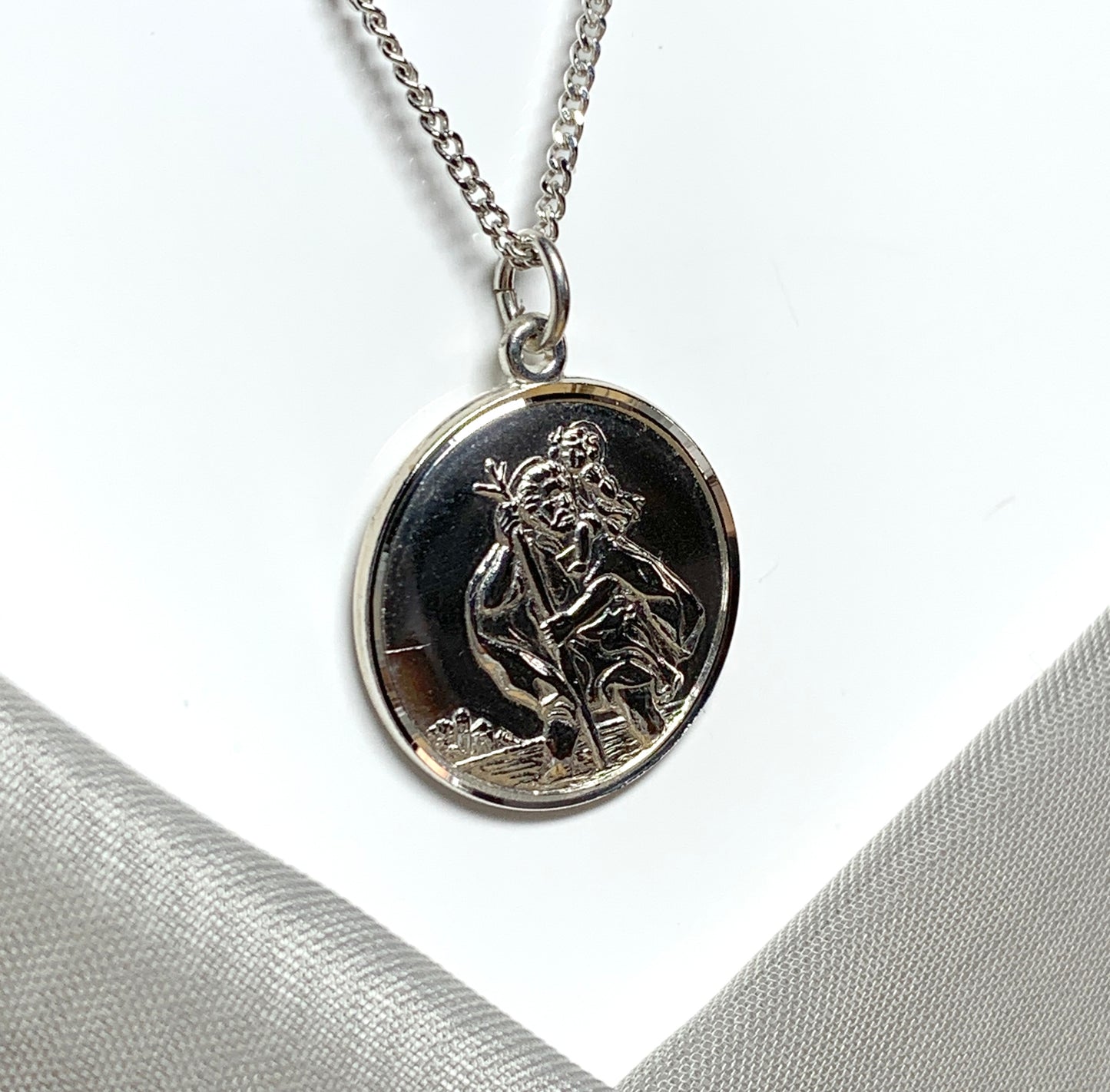 Men’s double sided St. Christopher solid sterling silver round shaped