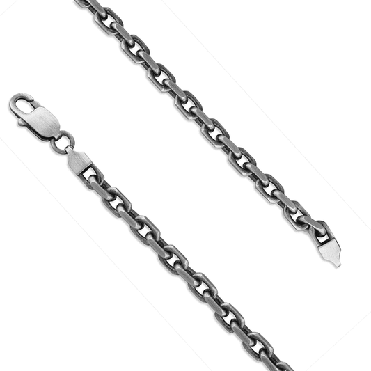 Mens heavy solid sterling silver oxidised anchor necklace