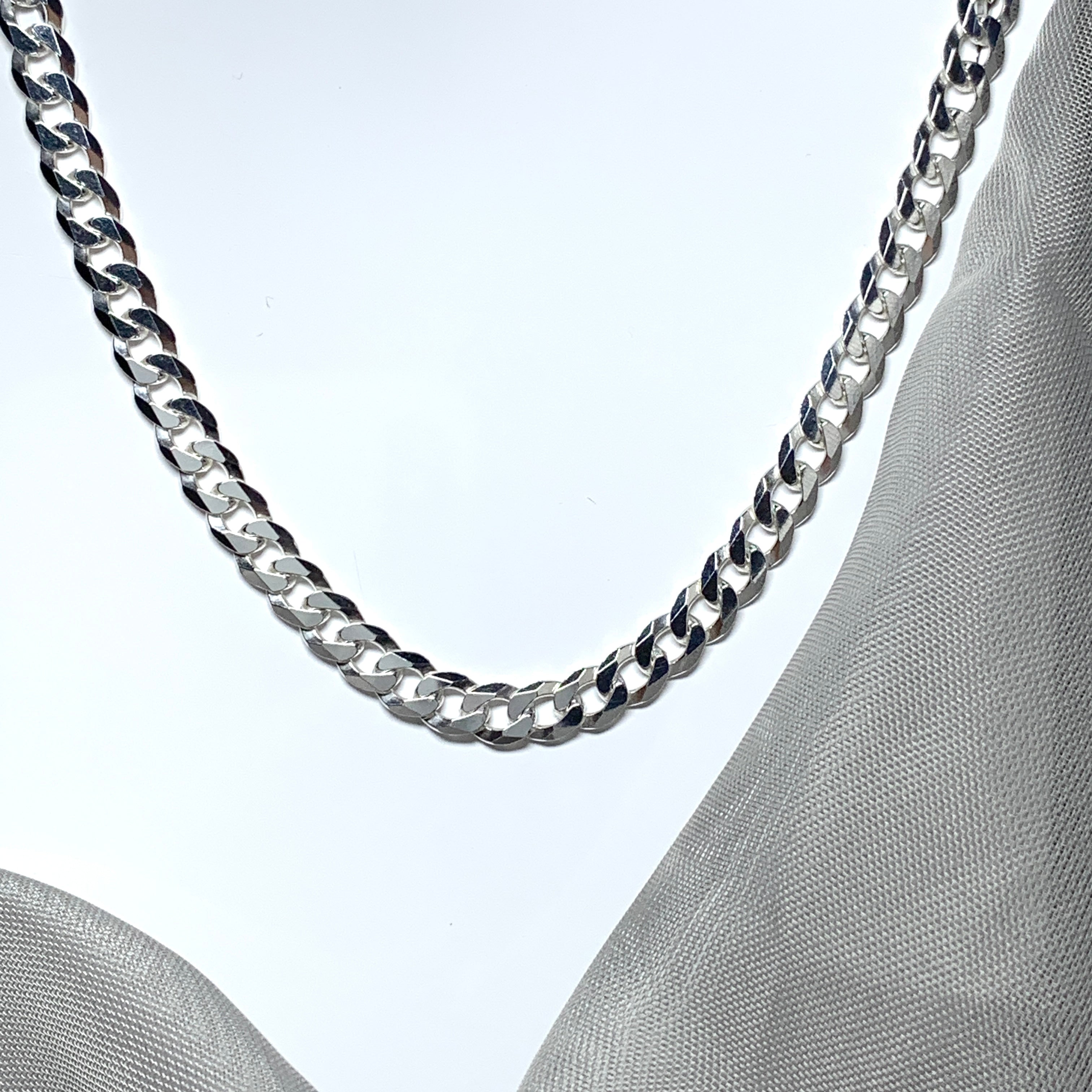 Mens solid silver curb on sale chain