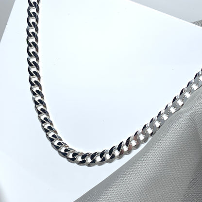 Mens solid sterling silver curb necklace chain