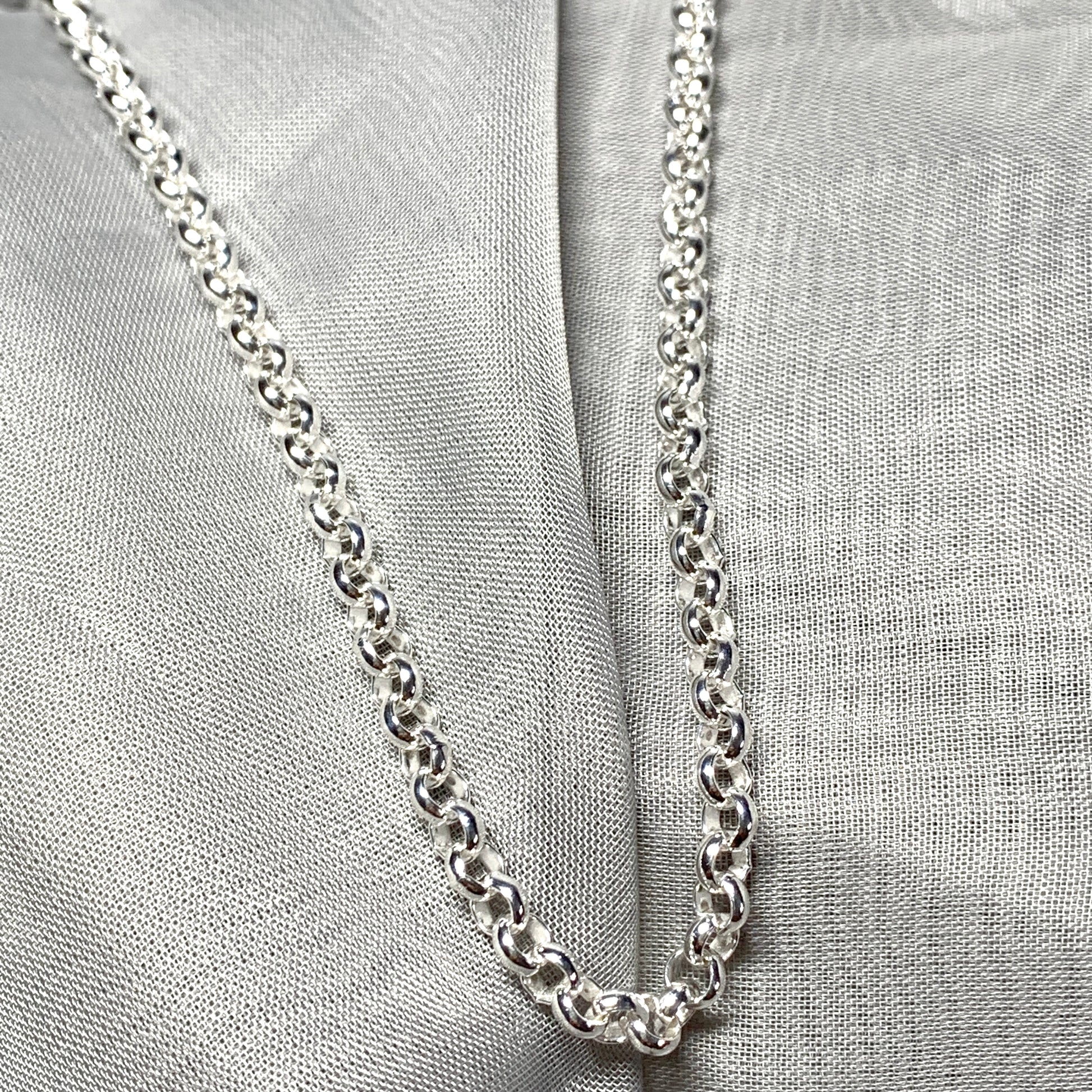 Mens solid sterling silver round belcher necklace