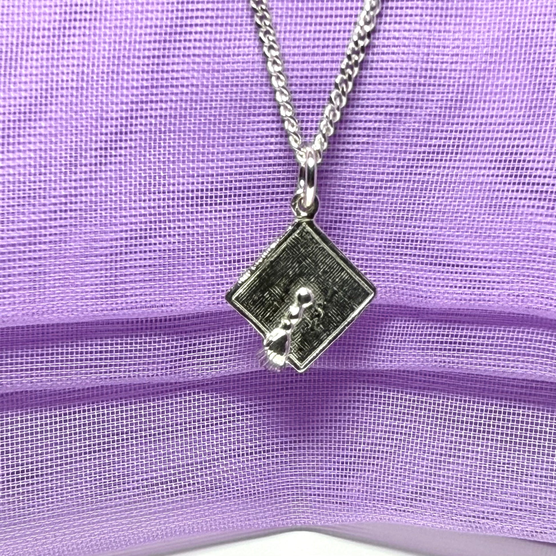 Mortar Board Solid Sterling Silver Graduation Necklace