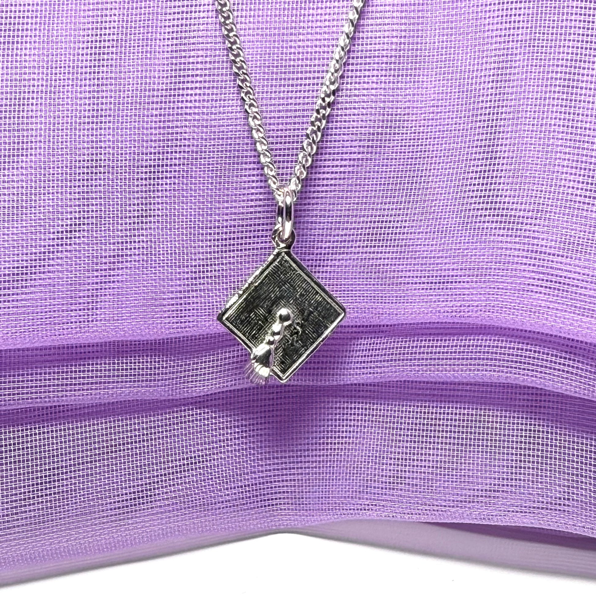 Mortar Board Solid Sterling Silver Graduation Necklace with chain