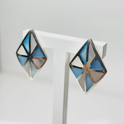 Mother Of Pearl Blue And Pink Kite Shaped Stud Earrings