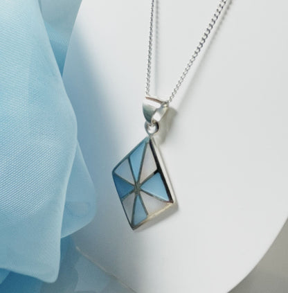 Mother Of Pearl Blue And Pink Kite Shaped Necklace