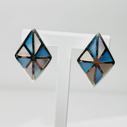 Mother Of Pearl Blue And Pink Kite Shaped Stud Earrings