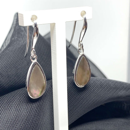 Black Mother of Pearl Pear Drop Sterling Silver Stud Earrings