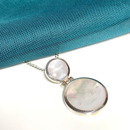 Mother of pearl round sterling silver necklace double circle pendant