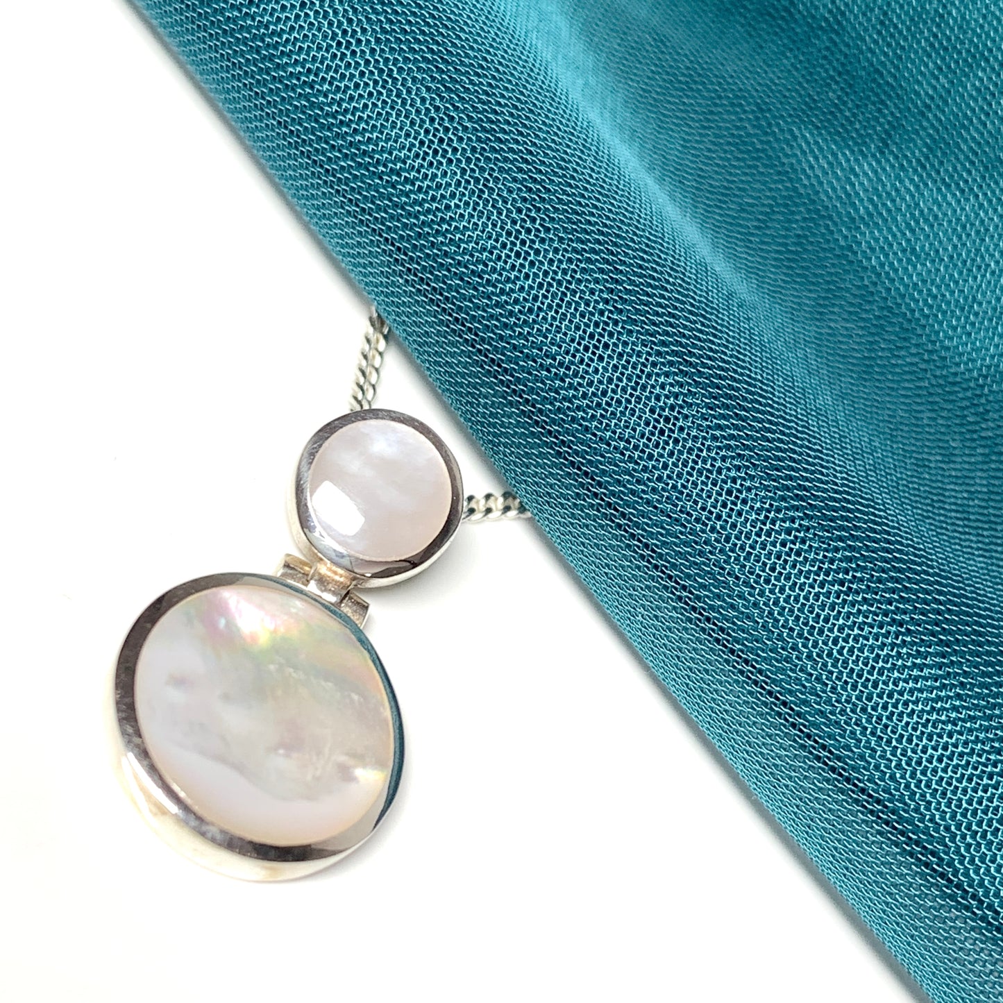 Mother of pearl round sterling silver necklace double circle pendant