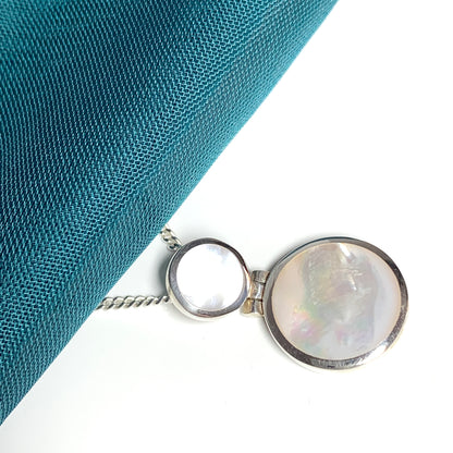 Mother of pearl round sterling silver necklace double circle pendant