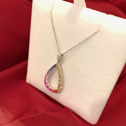 Multi Coloured Pear Shaped Sapphire And Diamond White Gold Necklace