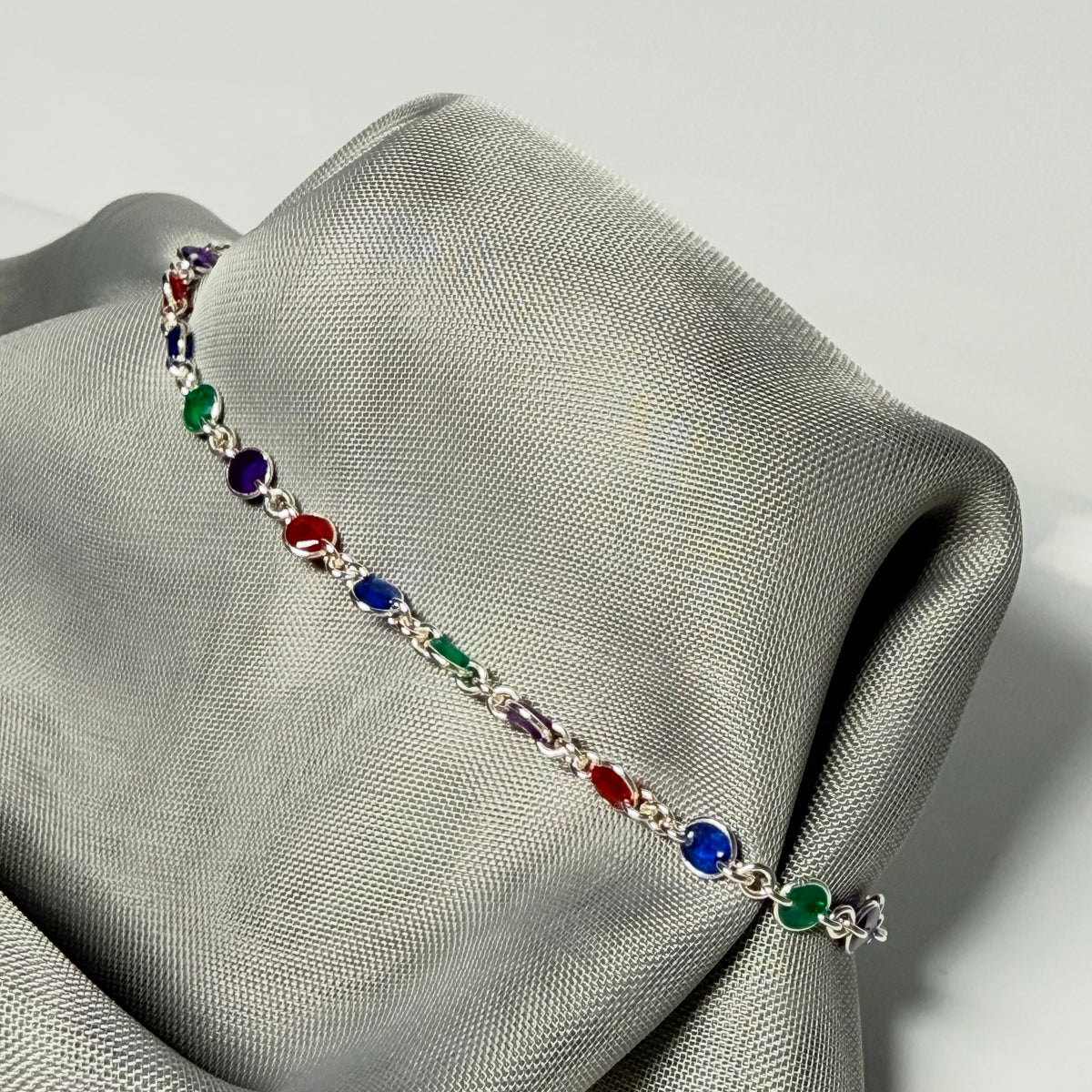 Multi Coloured Enamel Sterling Silver Fancy Link Ladies