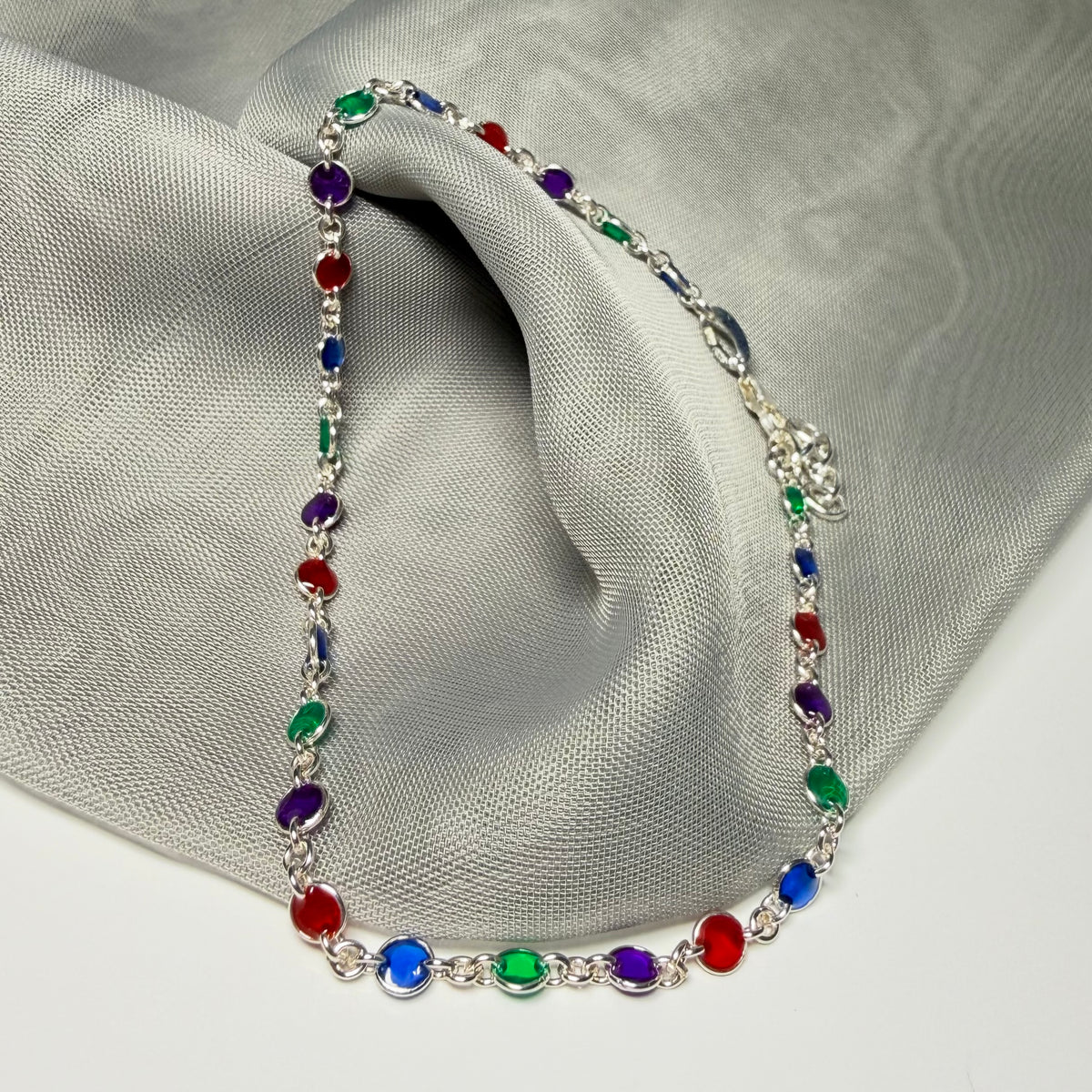 Multi Coloured Enamel Sterling Silver Fancy Link Ladies
